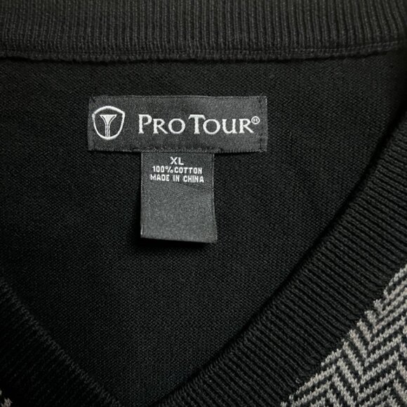 Pro Tour Men XL Cotton Knit Black Gray Chevron Herringbone Golf Vest‎ (Z) - Picture 2 of 5